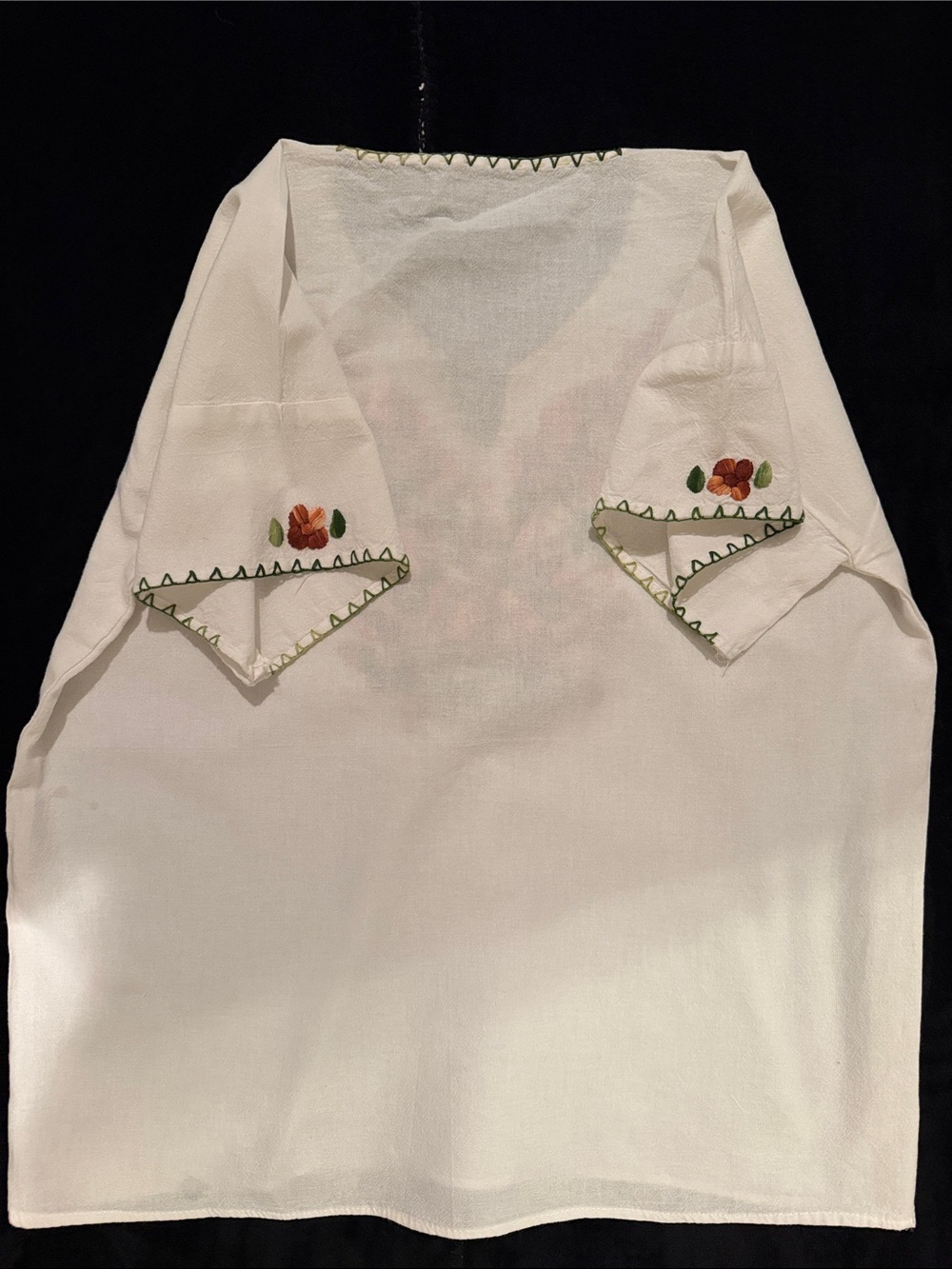Beautiful hand made Embroidered linen Blouse with Orange Floral Yoke - Picture 4 of 7